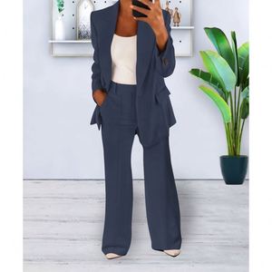 Ensemble <span class=keywords><strong>pantalon</strong></span> et blazer pour <span class=keywords><strong>femme</strong></span> : Tenue de bureau décontractée à manches longues, unie - Product Image 5