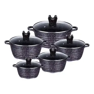 Set Peralatan Masak Aluminium Antilengket, 10 Buah Die Casting Aluminium Lapisan Marmer Pot Panas