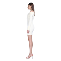 Schulterfreies Langarm-Mink-Flauschkleid Einfarbig Gestricktes Minikleid Atmungsaktiv Natürliche Taille Schlanke Passform 2026 Minimalistisch Elegant Herbst