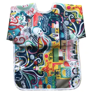 waterproof PUL printed colorful baby sleeved bibs Hot Sale Cute PUL Waterproof Long Sleeves Baby Bibs