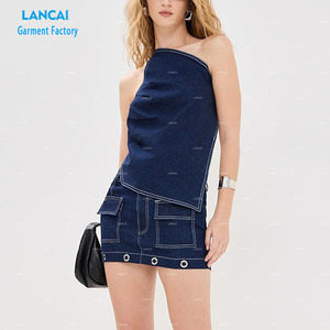 Ensemble <span class=keywords><strong>de</strong></span> vêtements <span class=keywords><strong>en</strong></span> deux pièces pour femmes, hauts <span class=keywords><strong>en</strong></span> denim d'hiver et shorts larges, personnalisés - Product Image 1