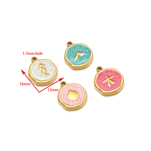 Ciondoli in smalto di lusso di alta qualità con stella di cavallo marino con stella di pesce in smalto rotondo ciondoli in acciaio inossidabile per la creazione di gioielli - Product Image 5