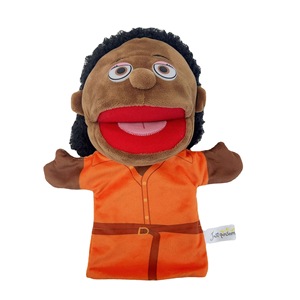 Venta al por mayor Stock negro familia oso marionetas de mano juguetes Super suave felpa malla jardín de infantes boca abierta muñecos de peluche interactivos - Product Image 1