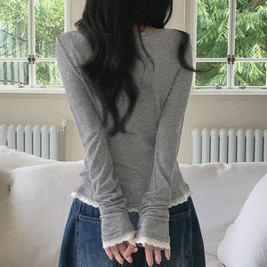 Camiseta de Manga Larga con Cuello Redondo, Estilo Simple e Informal para Mujer, Ajustada, Ecológica, Ligera y Fácil de Combinar - Product Image 6