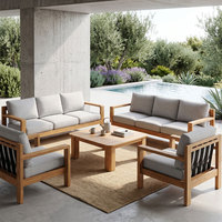Hochwertiges Resort-Sofa-Set aus Massivem Teakholz Zeitgenössische Breit Geflochtene Seil-Outdoor-Möbel mit Tisch