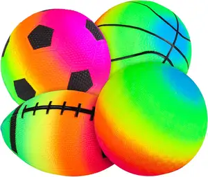 Confezione da 4 palline in vinile con pompa ad aria a mano aggiunta, basket al Neon, calcio, pallavolo e calcio, Set di palline sportive arcobaleno