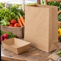Sacs en papier kraft personnalisés imprimés SOS sans poignées pour restaurants, emballage à soufflet latéral ouvert, vente en gros B2B