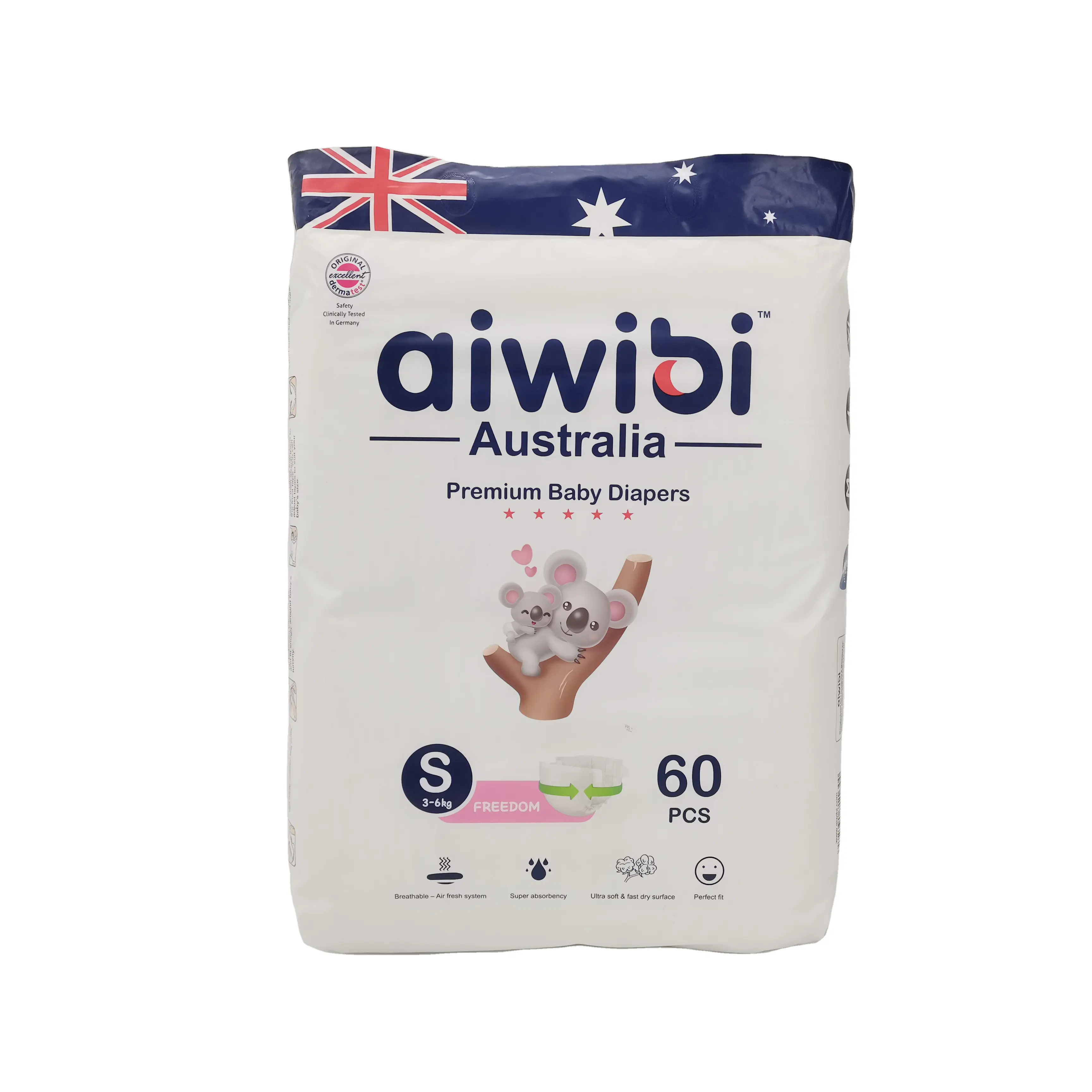 AIWIBI Australia brand premium high quality diapers super soft skin friendly ultra thin diapers baby diapers for sensitive skin