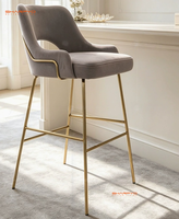 Tabouret de bar moderne en acier inoxydable doré avec dossier, style industriel, en velours, pour comptoir – Meilleure vente