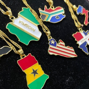 New Gold Wold Land Kaart Vlag Ketting Afrikaanse Cavia Ghana Liberia Onderzeese Jamaica Zuid-afrika Congo Honduras Hanger Ketting - Product Image 2