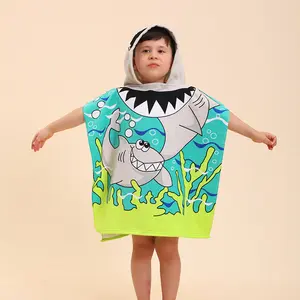 Wholesale Microfiber Custom Print Kid's Hooded Beach Towel Beachwear Coverup Children Poncho