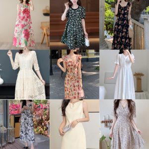 Robe décontractée A-List rétro à pois et imprimé floral en satin, col carré, bretelles spaghetti, taille naturelle, longueur genou, lavable - Product Image 4