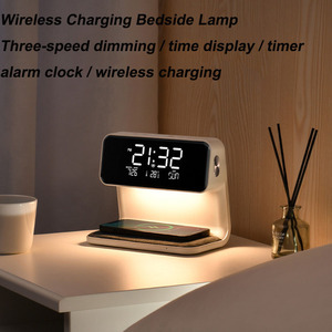 Multifunctional 5W 3 in 1 <b>Bedside</b> <b>Lamp</b> Touch <b>Wireless</b> <b>Charger</b> Night <b>Lamp</b> Dimmable <b>with</b> Digital Alarm Clock for Bedroom Dormitory - Product Image 5
