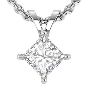 Collar con colgante de diamante corte princesa en oro blanco, color D natural, certificado por GIA, para mujer, estilo clásico de compromiso. - Product Image 1