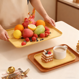 Prácticas bandejas de servicio de grano de madera de plástico bandejas rectangulares multifuncionales para el hogar cocina restaurante para servir café fruta - Product Image 4