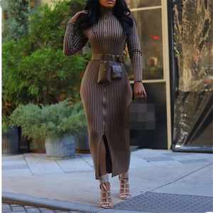 เดรสสเวตเตอร์แฟชั่นแขนยาวมีซิป, เดรสลำลองสำหรับฤดูใบไม้ร่วงและฤดูใบไม้ผลิ - Product Image 2