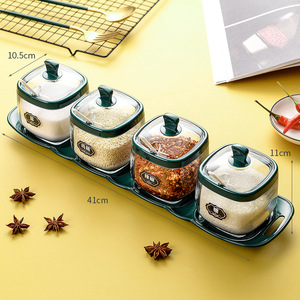 Keuken Kruiden Bus <span class=keywords><strong>Set</strong></span> Kruiden Doos Plastic Potten Bewaarsuiker Zout Peper Verzegelde Container Met Deksel Lepels En Lade - Product Image 2