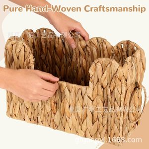 Wavy Hand Woven Magazine Basket Rectangle <b>Wall</b> <b>Hanging</b> <b>Storage</b> Basket For Desktop Organization - Product Image 3