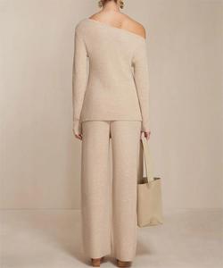 Maglioni Asimmetrici da Donna 2026, Set Personalizzato a Due Pezzi con Spalla Scoperta, Completi con Pantaloni, Fornitore di Maglieria Femminile - Product Image 3