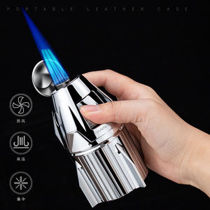 ไฟแช็คบิวเทนแบบเติมได้ ไฟแรงสามหัว ทนลม พกพาสะดวก สำหรับตั้งแคมป์กลางแจ้ง จุดซิการ์ ไฟสีฟ้า - Product Image 2