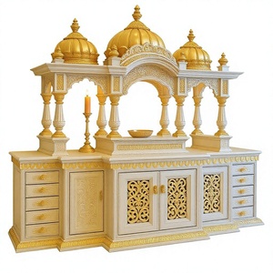 Mandir de madera de teca tradicional antiguo para decoración del hogar. Compre un mandir moderno de madera de teca con aspecto de mármol. Compre un templo de madera de teca con cúpula. - Product Image 5