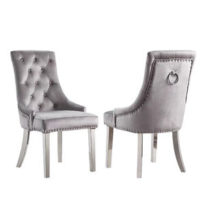 Ghế ăn lưng cao nội thất gia đình, ghế ăn bằng thép không gỉ, ghế ăn nhung xám tại nhà hàng Châu Âu - Product Image 1