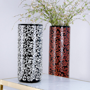S076 fleurs noires porte-batte de baseball support de parapluie en céramique 18 pouces pour entrée 23.8 pouces vases de sol décor porte-rouleau - Product Image 4