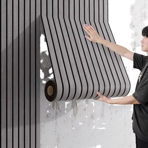 Papel Tapiz de PVC con Rayas 3D, Impermeable, Ignífugo, Insonorizante, Autoadhesivo, Desprendible y Pegable, para Sala de Estar, Diseño Moderno, Adhesivos de Pared - Product Image 1