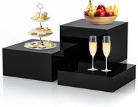 Présentoirs en acrylique noir pour traiteur, desserts, bijoux, objets de collection, avec fonds creux, boîtes cubes emboîtables