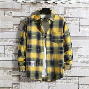 RNSHANGER Otoño Hombres <span class=keywords><strong>Camisa</strong></span> de <span class=keywords><strong>manga</strong></span> <span class=keywords><strong>larga</strong></span> a cuadros Moda coreana Camisas elegantes y juveniles Camisas clásicas delgadas Slim Fit Camisas de bolsillo - Product Image 2