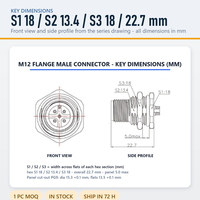 Connecteur M12 mâle-femelle 4 broches codées A IP67, prise de montage sur panneau en laiton nickelé pour capteur, actionneur, automatisation, 1 pièce à vendre