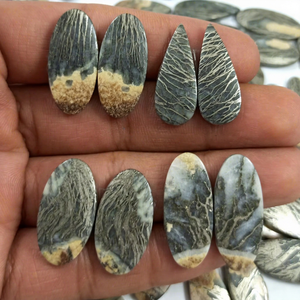 Radha Arts Gemmes en vrac Cabochons dorés en pyrite naturelle à plumes, formes variées, paire assortie, dos plat, Rieki Chakra, pour enroulement de fil - Product Image 1