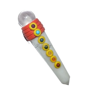 White Agate Tibetan Obelisk <b>Wands</b> Wholesale of Tibetan Healing <b>Wands</b> for Sale Feng Shui Stone Healing Products - Product Image 1