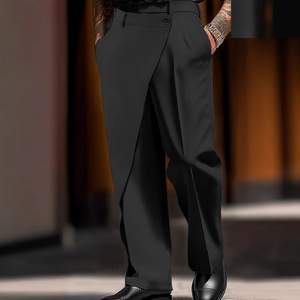 Nouveau pantalon <span class=keywords><strong>homme</strong></span> 2026 style coréen vintage urbain, <span class=keywords><strong>coupe</strong></span> droite large évasée, avec coutures irrégulières et boutons décoratifs - Product Image 1