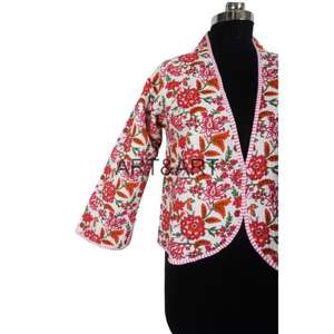 Veste matelassée réversible en coton pour femme Fermeture à boutons à imprimé floral rétro Respirant et élégant avec décoration à rivets - Product Image 4