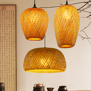 Lustres modernes en bambou avec abat-jour en rotin, lampes en osier avec abat-jour suspendu en rotin, luminaire suspendu - Product Image 5