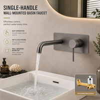 Robinet de salle de bain mural en laiton, monotrou, monocommande, en céramique, design moderne, gris anthracite, pour lavabo, hall, extérieur, salon