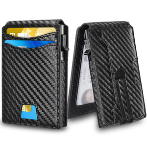<b>Men's</b> Carbon Fiber <b>Wallet</b> <b>RFID</b> Blocking Automatic Card Holder Business Style Minimalist Design - Product Image 1