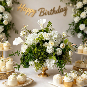 Arrangement floral artificiel de style forêt naturelle, blanc et vert mélangés, pour mariage en extérieur, baby shower - Product Image 2