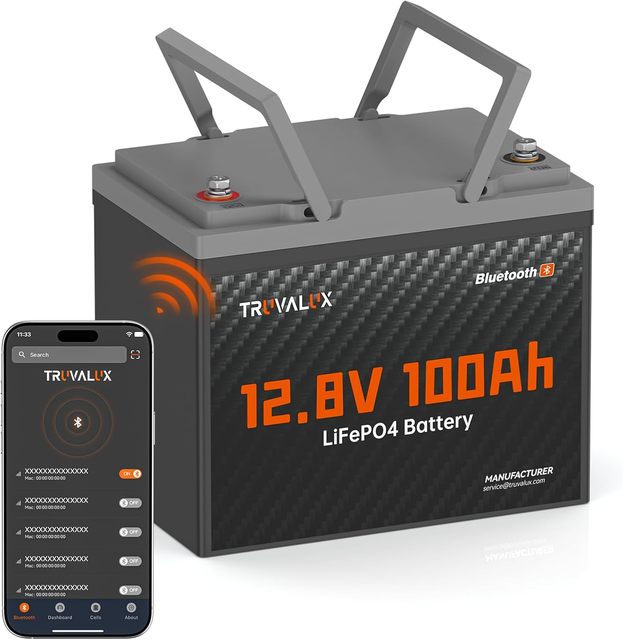 12V 100Ah LiFePO4 Bluetooth Lithium Battery, Group24  Low Temp Cut-Off for RV, Solar, Trolling Motor, Off-Grid and Home Backup