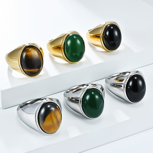 yunnique Trendy <b>Titanium</b> Steel <b>Ring</b> Oval Natural Tiger Eye Stone Bezel Setting Unisex Fashion Jewelry Gift Index - Product Image 1