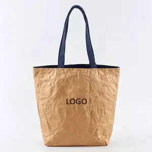Bolsa de Compras Grande Impermeable con Logotipo Personalizado, Bolsa de Playa de Papel Tyvek Marrón, Bolsos de Mano para Mujer - Product Image 1