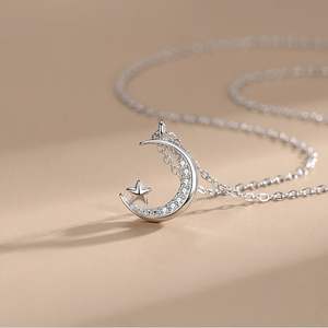 Customized Sterling Silver 925 Fashion Jewelry Pendant <strong>Necklaces</strong> Simple All Match <strong>Moon</strong> Zircon <strong>Necklace</strong> for Women - Product Image 3