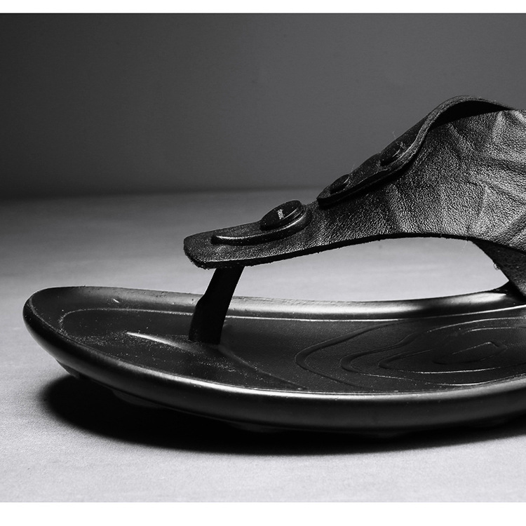 Cheap Men Leather Shoes Summer Beach Flat Flipflops Outdoor Non-slip Sandal Shoes