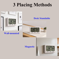 Mini horloge de bureau numérique électronique en plastique avec alarme, thermomètre LCD, hygromètre, magnétique, alimentée par piles, pour personnes âgées, maison, cuisine, chambre