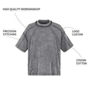 T-shirt surdimensionné personnalisé en coton épais 300 g/m², col uni, streetwear homme, anti-boulochage, vente en gros - Product Image 2