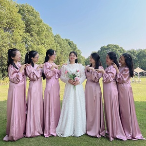 2023 Loriya bidirectionnel élégant Satin <span class=keywords><strong>robe</strong></span> de <span class=keywords><strong>demoiselle</strong></span> <span class=keywords><strong>d</strong></span>'<span class=keywords><strong>honneur</strong></span> gracieuse taille-cintrage cravate doux bel été XS Polyester Abaya <span class=keywords><strong>Hijab</strong></span> - Product Image 3