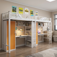 Lit superposé en métal pour dortoir, gain de place, avec bureau et armoire, structure démontable, forte capacité de charge, cadre en acier, lit superposé pour étudiants
