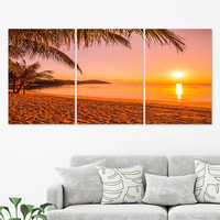 Cuadro Oceánico de 3 Piezas con Paisaje Marino al Atardecer, Arte de Pared de Cristal Personalizado con Base de Papel y Marco Acrílico, Impresión Digital