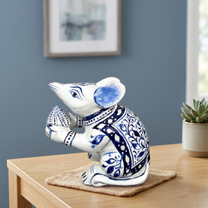 NIRMALA HANDICRAFTS Handcrafted Enamel Metal Blue Pottery Mouse Figurine Floral Pattern | <b>Decorative</b> Statue | Indian Home <b>Decor</b> - Product Image 2